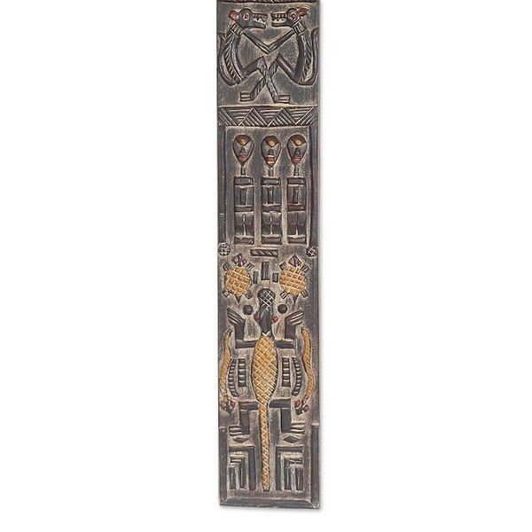 Alternate image for Ghanaian Mahogany Wall Relief Panel Carved Painted by Hand Malian Dogon Board