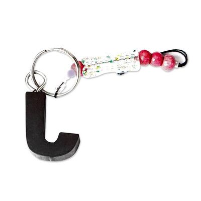 Alternate image for Eco-Friendly Ebony Letter J Keychain with Wood Beads The Letter J