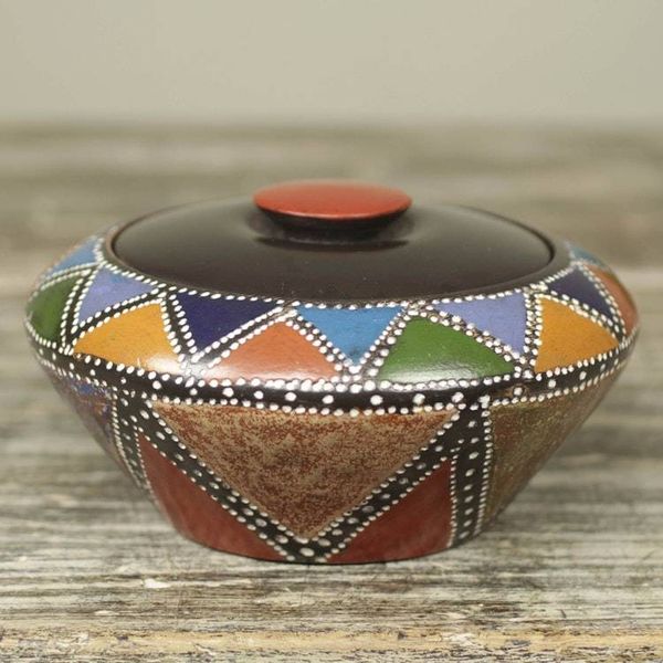 Alternate image for Multi Color Akan Trinket Decorative Wood Box Crafted by Hand Akan Colors