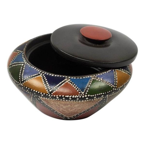 Alternate image for Multi Color Akan Trinket Decorative Wood Box Crafted by Hand Akan Colors
