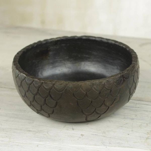 Alternate image for Wood-Fired Handcrafted Decorative Ceramic Bowl from Ghana Black Scales