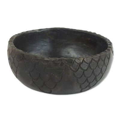 Alternate image for Wood-Fired Handcrafted Decorative Ceramic Bowl from Ghana Black Scales