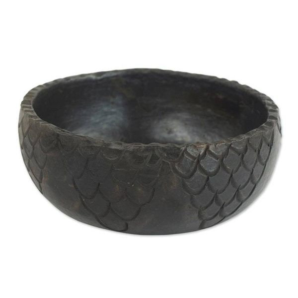 Alternate image for Wood-Fired Handcrafted Decorative Ceramic Bowl from Ghana Black Scales