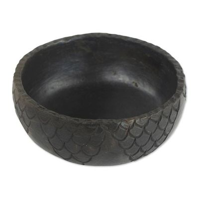 Alternate image for Wood-Fired Handcrafted Decorative Ceramic Bowl from Ghana Black Scales