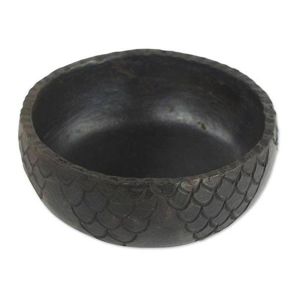 Alternate image for Wood-Fired Handcrafted Decorative Ceramic Bowl from Ghana Black Scales