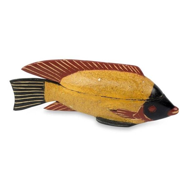 Alternate image for Ghana Fish Theme Artisan Crafted Decorative Wood Box Yellow Ga Fish