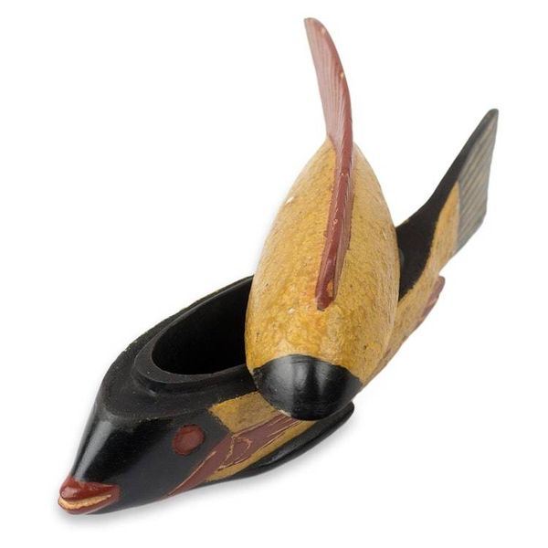 Alternate image for Ghana Fish Theme Artisan Crafted Decorative Wood Box Yellow Ga Fish