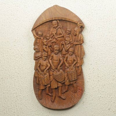 Alternate image for Traditional Ghanaian Festival Scene in Hand-Carved Teak Chiefs Procession