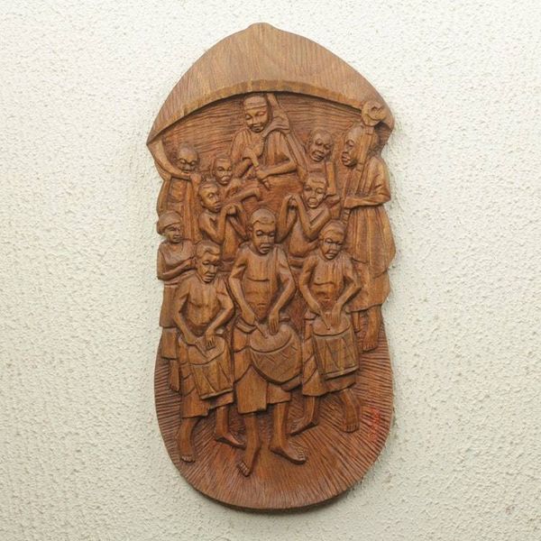Alternate image for Traditional Ghanaian Festival Scene in Hand-Carved Teak Chiefs Procession