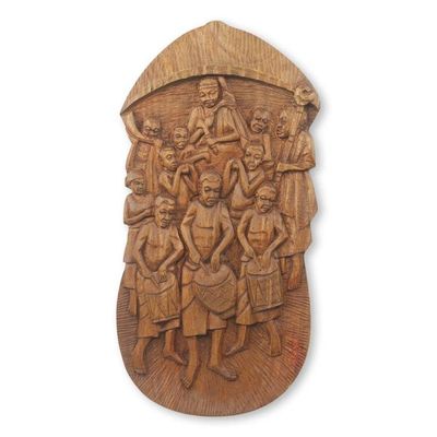 Alternate image for Traditional Ghanaian Festival Scene in Hand-Carved Teak Chiefs Procession