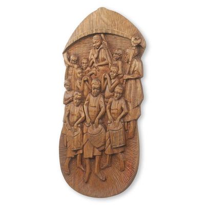 Alternate image for Traditional Ghanaian Festival Scene in Hand-Carved Teak Chiefs Procession