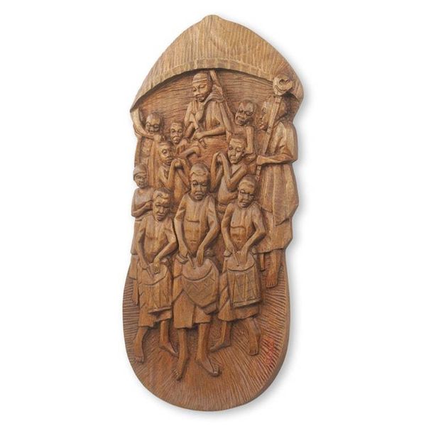 Alternate image for Traditional Ghanaian Festival Scene in Hand-Carved Teak Chiefs Procession