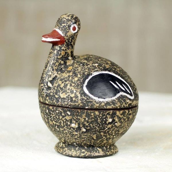 Alternate image for Hand Carved Black Wood Duck Box from Ghana Black Ghanaian Duckling