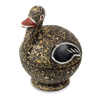 Alternate image for Hand Carved Black Wood Duck Box from Ghana Black Ghanaian Duckling