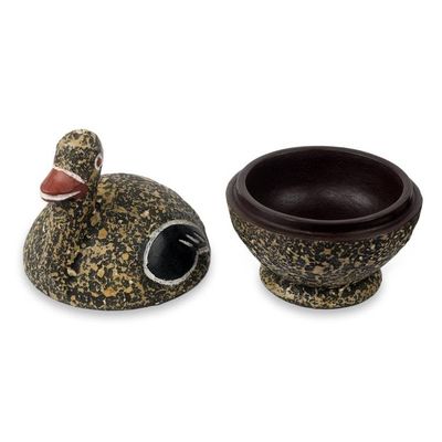 Alternate image for Hand Carved Black Wood Duck Box from Ghana Black Ghanaian Duckling