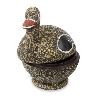 Alternate image for Hand Carved Black Wood Duck Box from Ghana Black Ghanaian Duckling