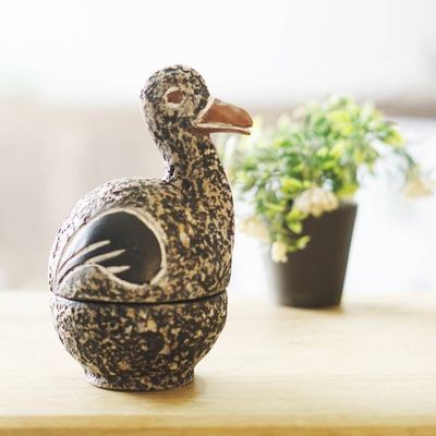 Alternate image for Hand Carved Black Wood Duck Box from Ghana Black Ghanaian Duckling
