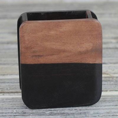 Alternate image for Hand Carved Ebony Wood Rounded Rectangle Pencil Holder Modern Nature