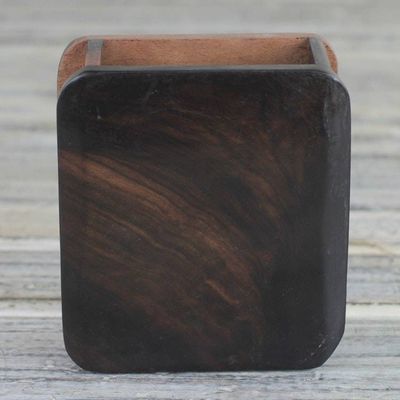 Alternate image for Hand Carved Ebony Wood Rounded Rectangle Pencil Holder Modern Nature