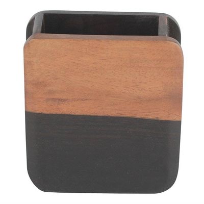 Alternate image for Hand Carved Ebony Wood Rounded Rectangle Pencil Holder Modern Nature