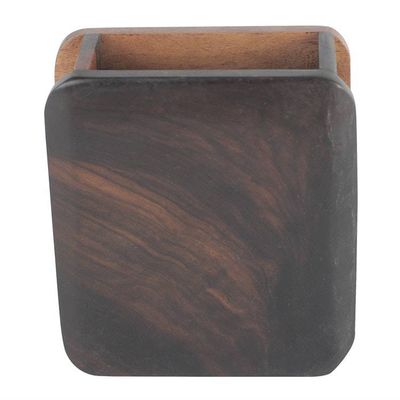 Alternate image for Hand Carved Ebony Wood Rounded Rectangle Pencil Holder Modern Nature