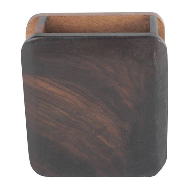 Alternate image for Hand Carved Ebony Wood Rounded Rectangle Pencil Holder Modern Nature