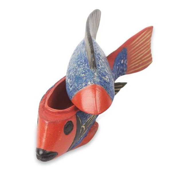Alternate image for Ghana Artisan Crafted Fish Theme Decorative Wood Box Blue Ga Fish