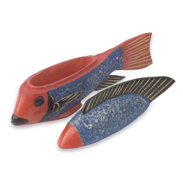 Alternate image for Ghana Artisan Crafted Fish Theme Decorative Wood Box Blue Ga Fish
