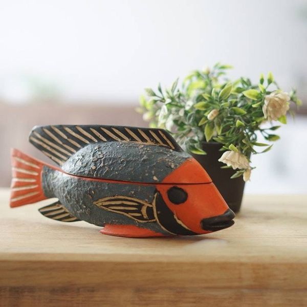 Alternate image for Ghana Artisan Crafted Fish Theme Decorative Wood Box Blue Ga Fish