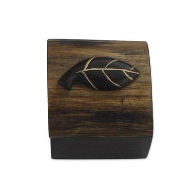 Alternate image for Hand Carved Ghanaian Decorative Wood Box with Leaf Motif Natures Keepsake