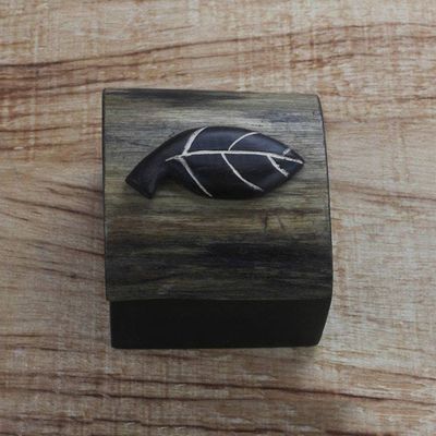 Alternate image for Hand Carved Ghanaian Decorative Wood Box with Leaf Motif Natures Keepsake