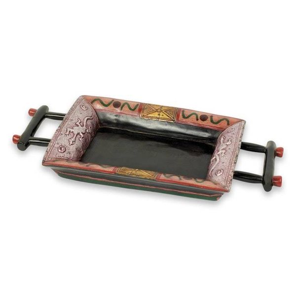 Alternate image for Embossed African Decorative Tray in Wood and Aluminum Dagomba Lizards