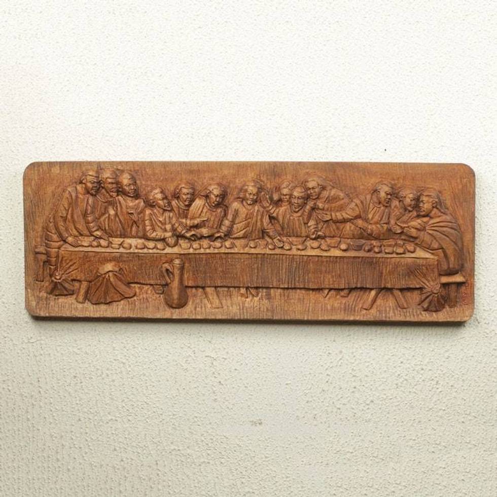 Christian Art Wall Sculpture Relief Panel from Ghana 'The Last Supper'