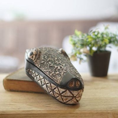 Alternate image for Hand Carved Wood Crocodile Head Decorative Box Crocodile Jewels