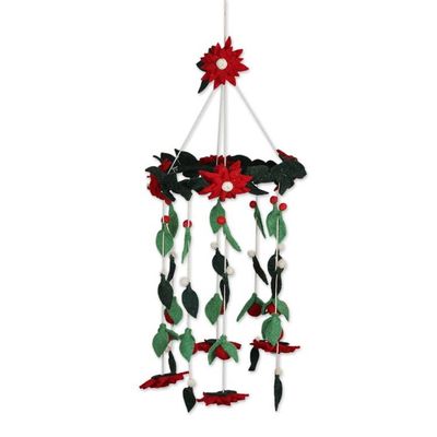 Alternate image for Wool Felt Tiered Holiday Flower and Leaf Decoration Silent Night