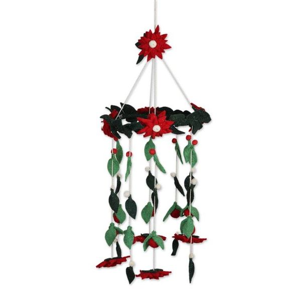 Alternate image for Wool Felt Tiered Holiday Flower and Leaf Decoration Silent Night