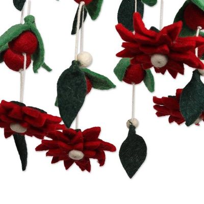 Alternate image for Wool Felt Tiered Holiday Flower and Leaf Decoration Silent Night