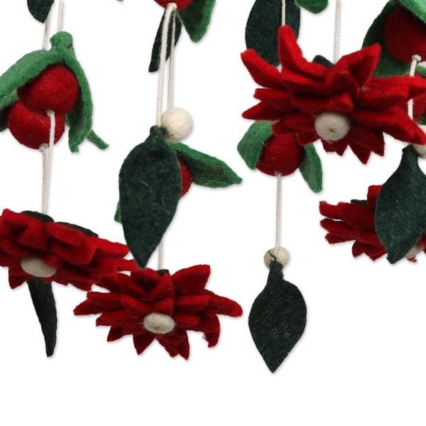 Alternate image for Wool Felt Tiered Holiday Flower and Leaf Decoration Silent Night