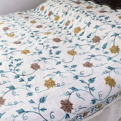 Alternate image for Floral Chain-stitched Cotton Twin Bedspread Crafted in India Kashmir Blossoms