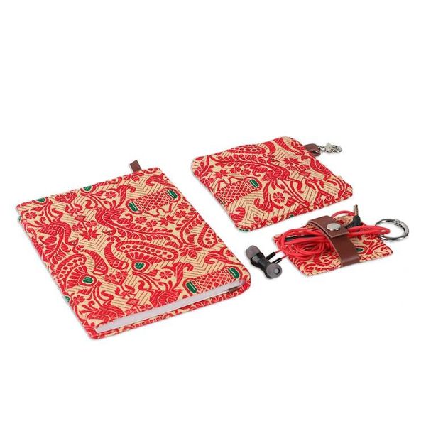 Alternate image for Leather-Accented Cotton Jacquard Journal Pouch Keychain Set Assam Beauty