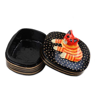 Alternate image for Hand-Painted Cat Papier Mache and Wood Decorative Box Feline Friend