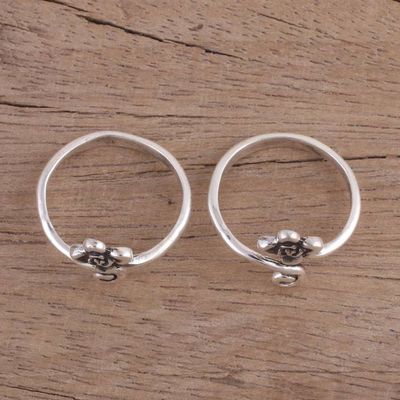 Alternate image for Flower Motif Toe Rings Handmade in Sterling Silver Pair Flower and Swirl