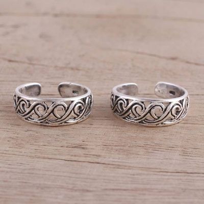 Alternate image for Handcrafted Sterling Silver Pair of Toe Rings from India Fascinating Swirls