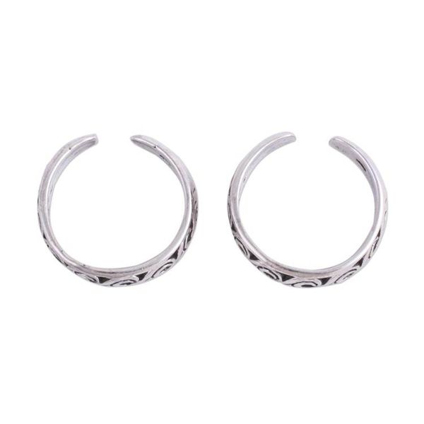 Alternate image for Handcrafted Sterling Silver Pair of Toe Rings from India Fascinating Swirls