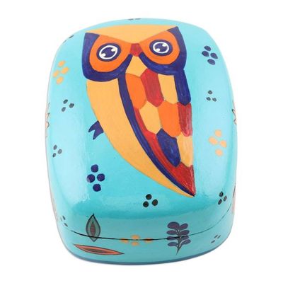 Alternate image for Decorative Papier Mache Owl-Motif Box Owl Story in Teal