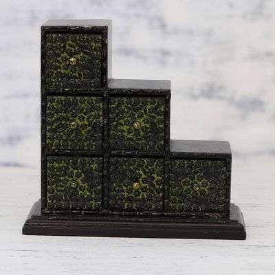 Alternate image for Chartreuse Green Embossed Aluminum on Wood Mini-Box Chartreuse Sextet