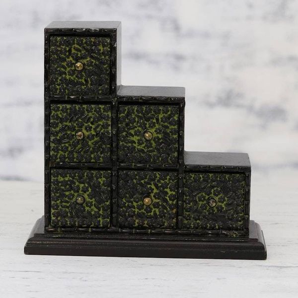 Alternate image for Chartreuse Green Embossed Aluminum on Wood Mini-Box Chartreuse Sextet