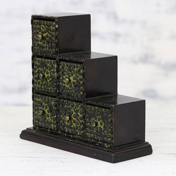 Alternate image for Chartreuse Green Embossed Aluminum on Wood Mini-Box Chartreuse Sextet