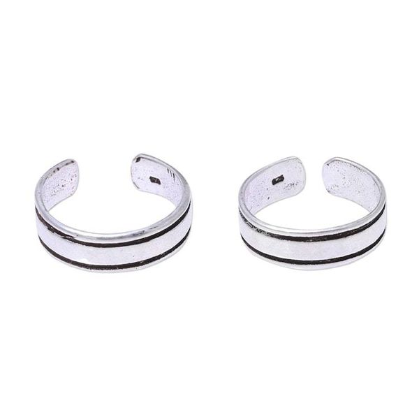 Alternate image for Sterling Silver Adjustable Striped Pair of Toe Rings Divine Minimalism