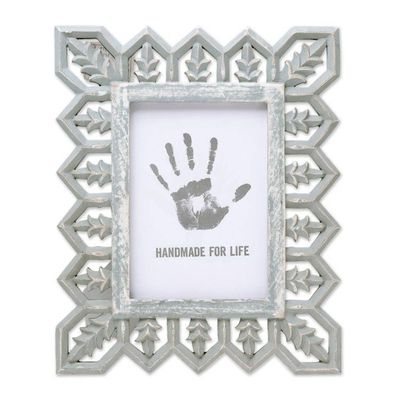 Alternate image for Light Grey Distressed Hand Carved Mango Wood Photo Frame 5x7 Garden Gate